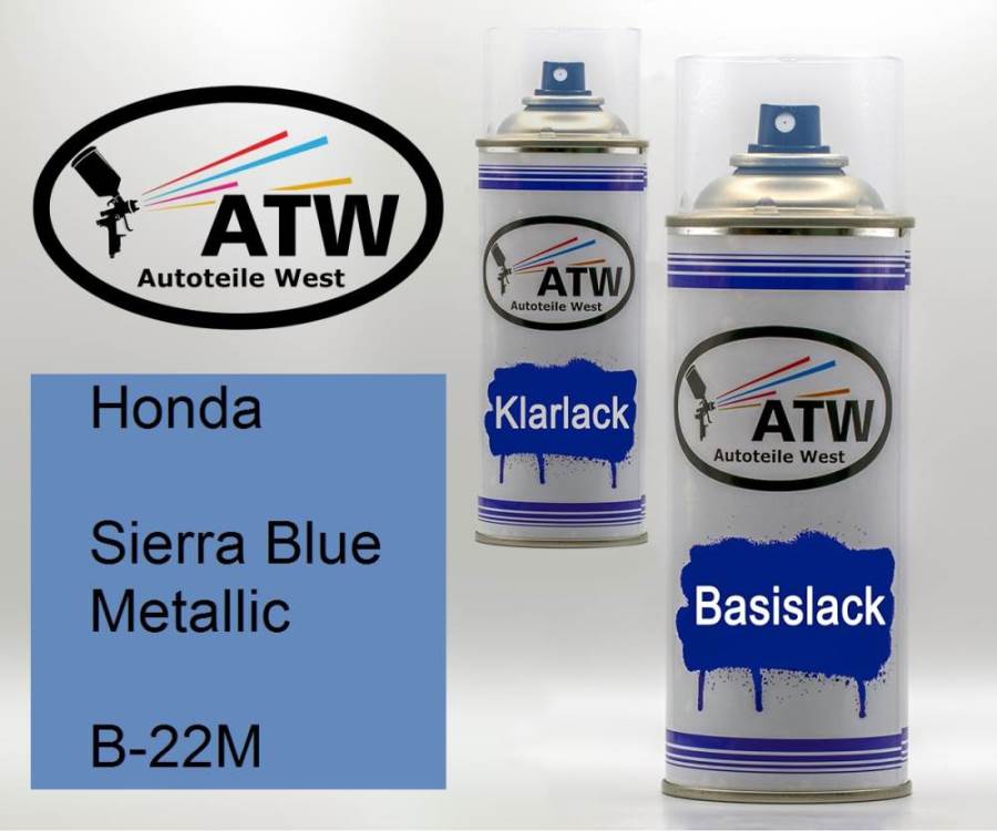 Honda, Sierra Blue Metallic, B-22M: 400ml Sprühdose + 400ml Klarlack - Set, von ATW Autoteile West.